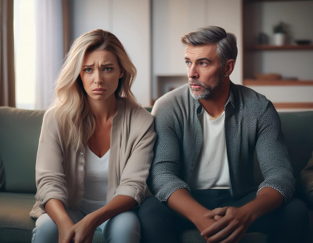 Worried man and woman